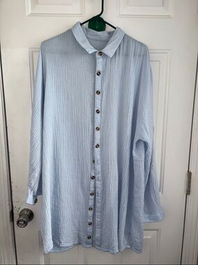 Light Blue Crinkle Button-Front blouse/dress/beach coverup